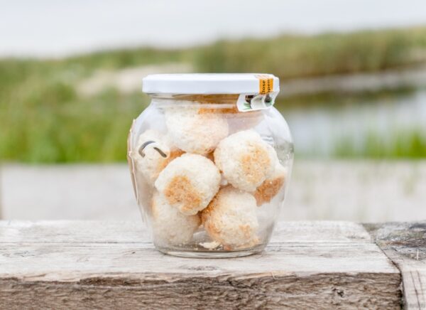 Noix de coco râpée croustillant-rond.