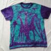 T-shirt batik unisex. Three Giraffes in front and Two Giraffes in back. Purple in Green, 71 x 45 cm.