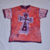 T-shirt batik for men. In front the ankh symbol and on back '' gye nyame '' the symbol of the supremacy of God, red. 71 x 55 cm.