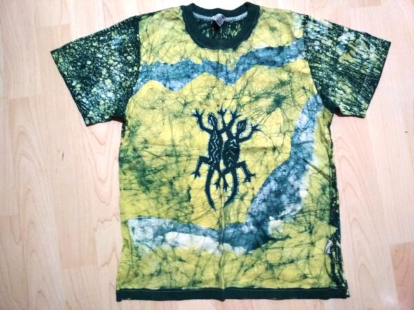 T-shirt for children unisexe. In front two lizards crossed and on the back the stripe, yellow-green. 54 x 31 cm. - Image 3